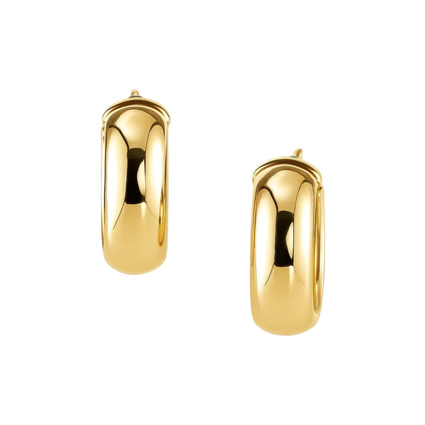 14k Yellow Gold Wide Medium Hoop Earrings with Snap Lock