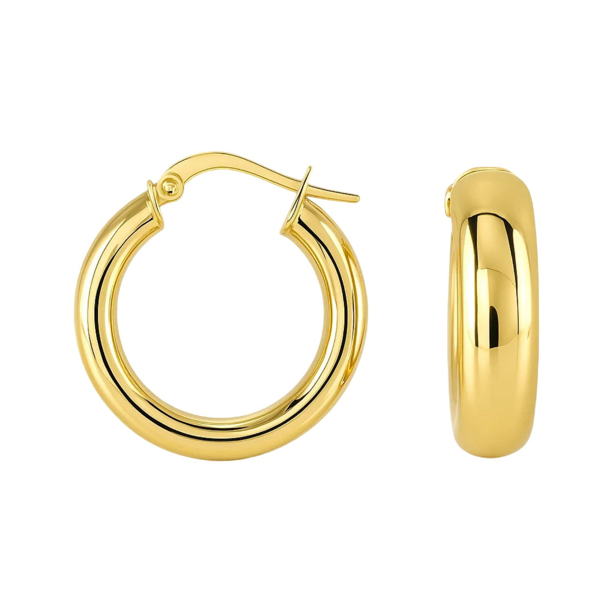 14k Yellow Gold Wide Medium Hoop Earrings with Snap Lock
