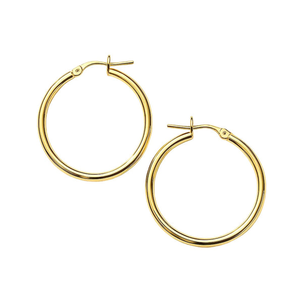 14k Yellow Gold Polished Hoop Earrings (2x25 mm)