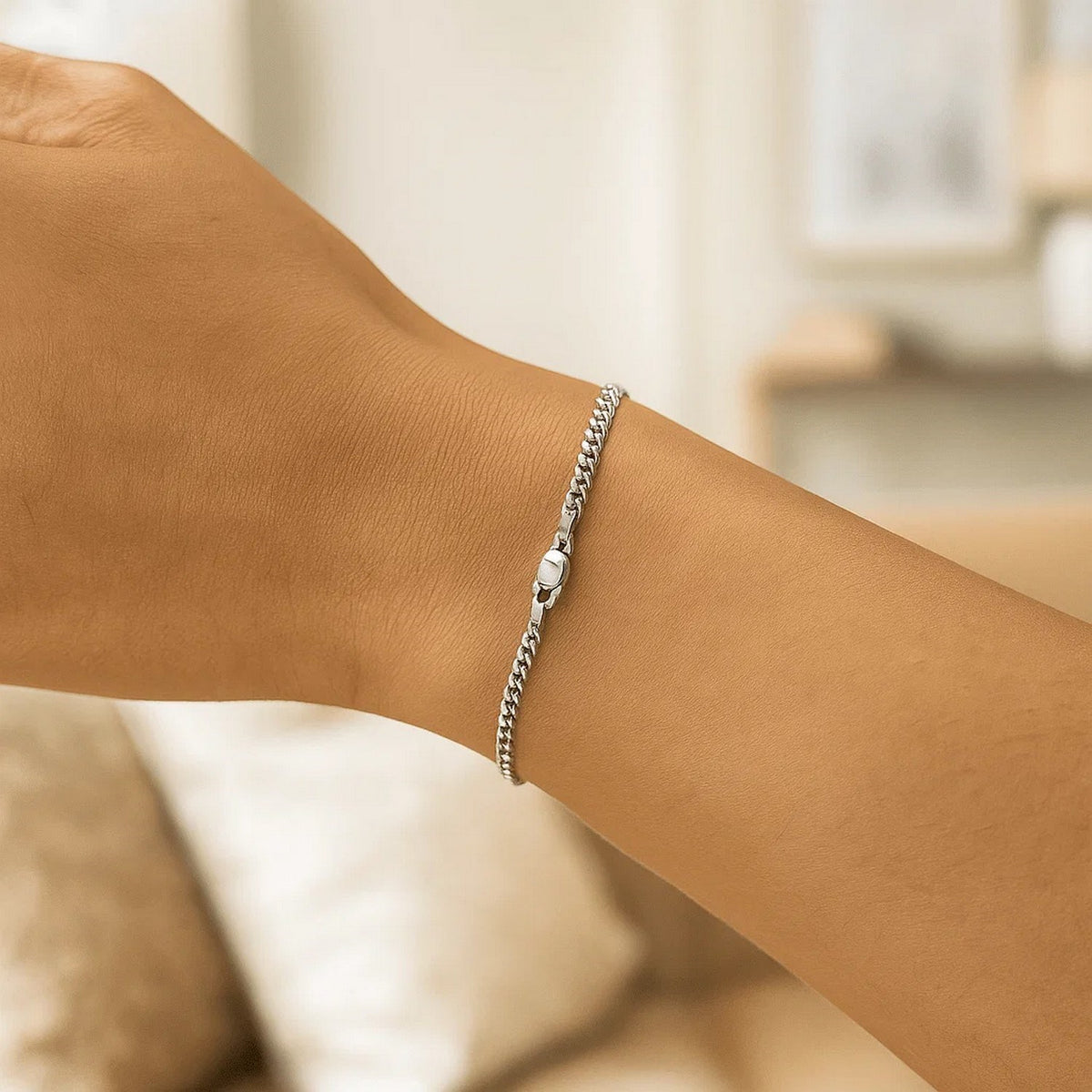 14k White Gold Solid Curb Bracelet (3.60 mm)
