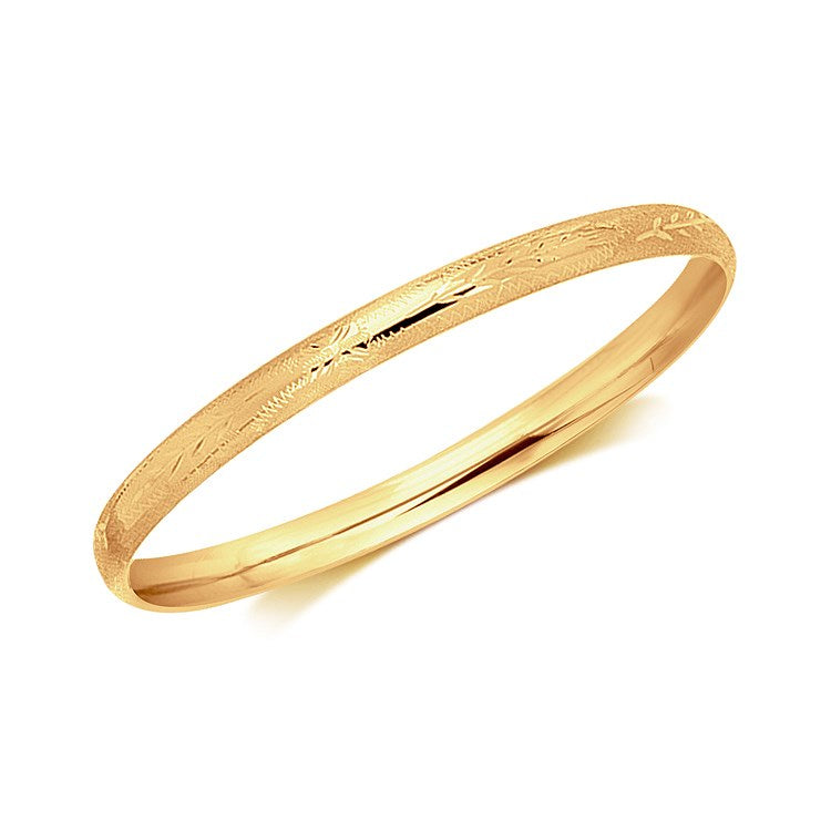 14K Yellow Gold Dome Style Children's Bangle with Diamond Cuts (5.50 mm)