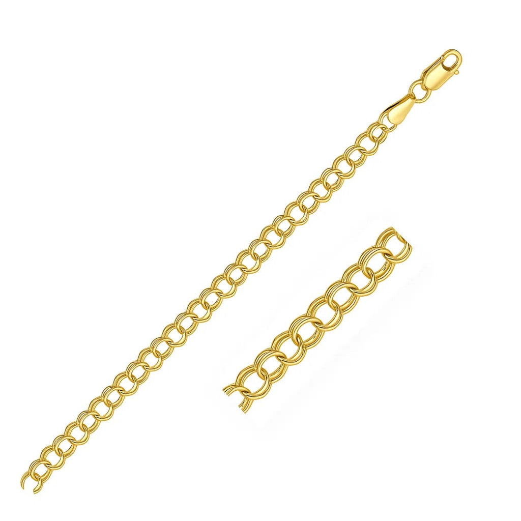 14k Yellow Gold Solid Double Link Charm Bracelet (5.00 mm)
