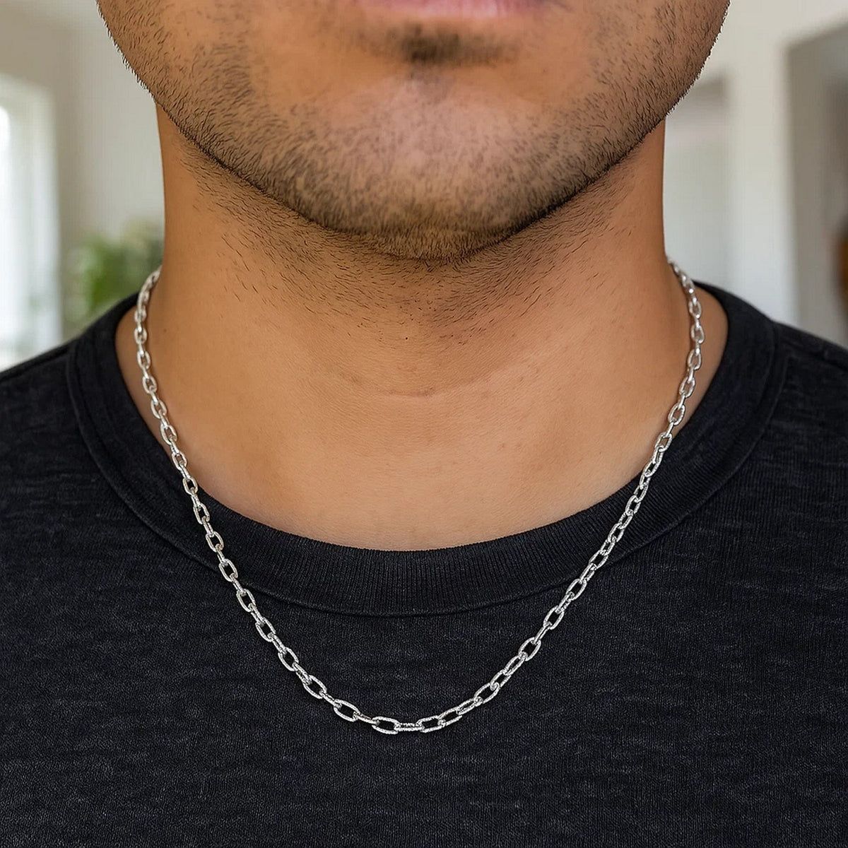 14k White Gold Pendant Chain with Textured Links (2.90 mm)