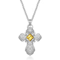 Designer Sterling Silver and 14K Yellow Gold Ornamental Cross Pendant