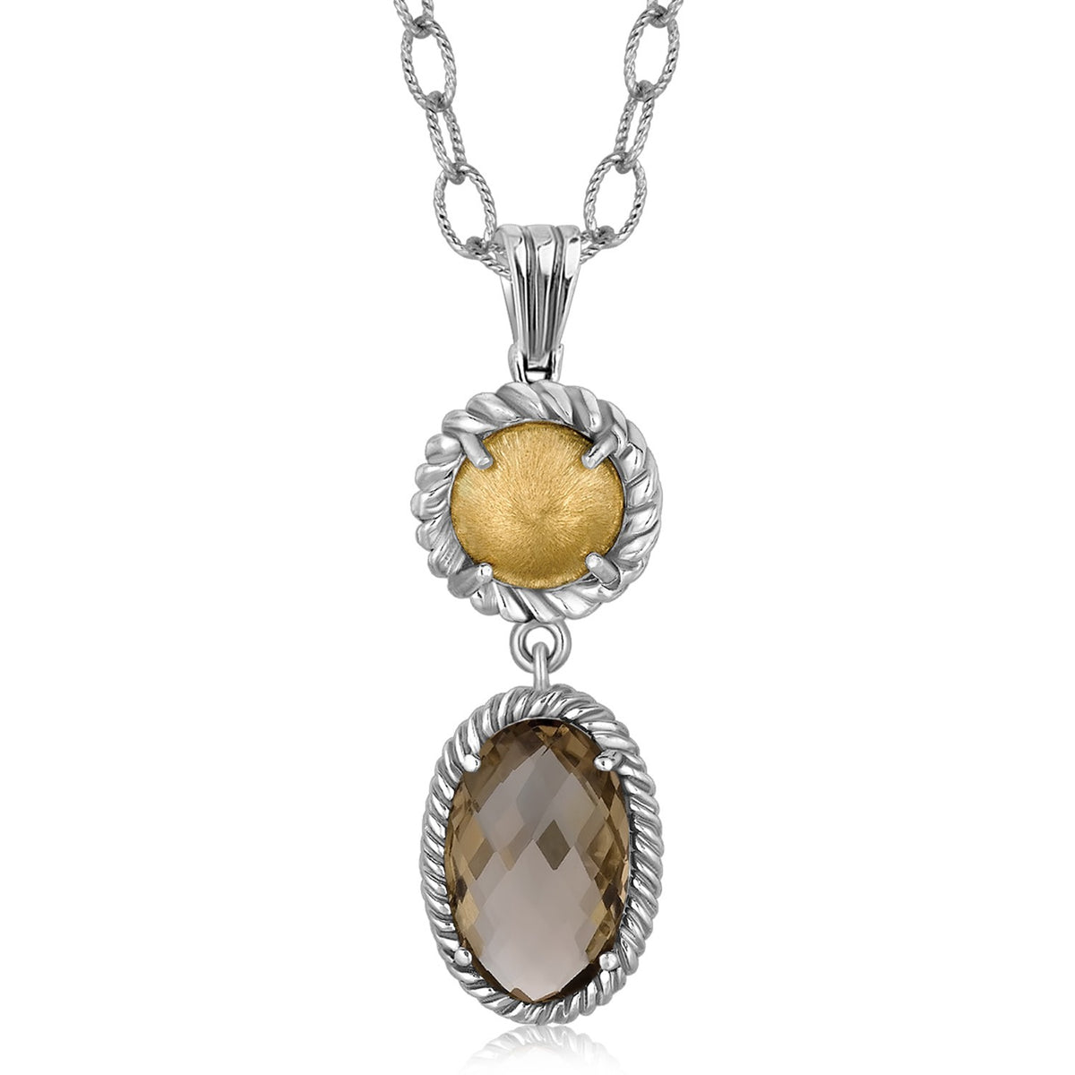 18K Yellow Gold and Sterling Silver Drop Pendant