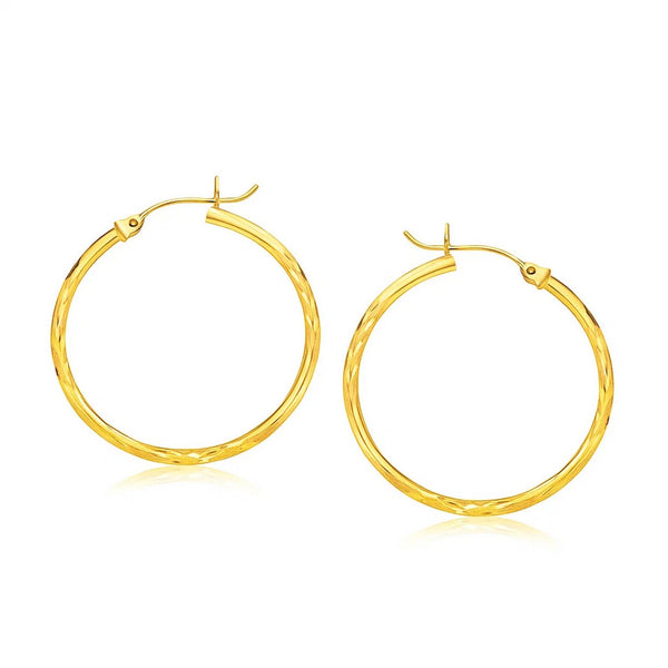 Diamond Cut Slender Large Hoop Earrings in 14K Yellow Gold (2x30mm)