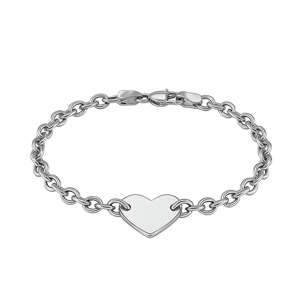 Sterling Silver Rhodium Plated Chain Bracelet with a Flat Heart Station (5.00 mm)