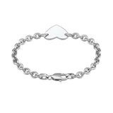 Sterling Silver Rhodium Plated Chain Bracelet with a Flat Heart Station (5.00 mm)