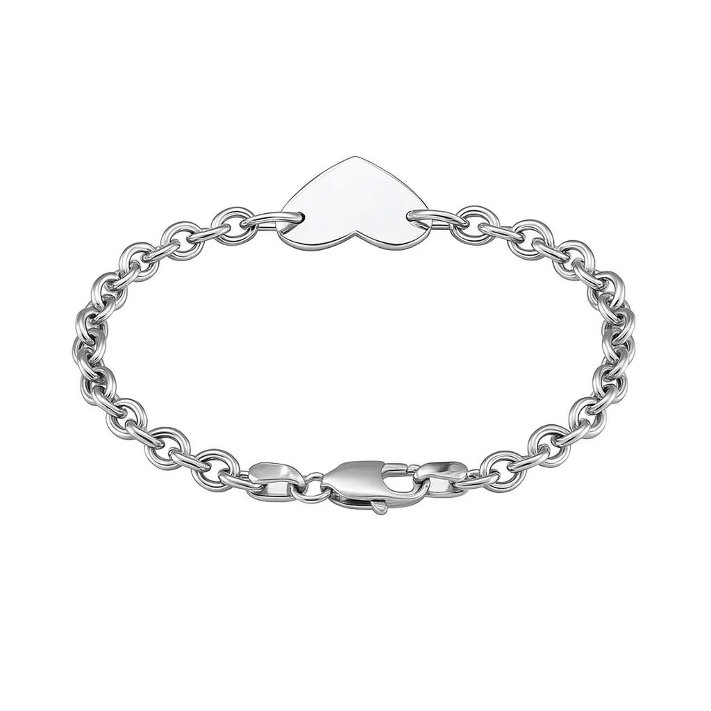 Sterling Silver Rhodium Plated Chain Bracelet with a Flat Heart Station (5.00 mm)