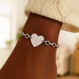 Sterling Silver Rhodium Plated Chain Bracelet with a Flat Heart Station (5.00 mm)