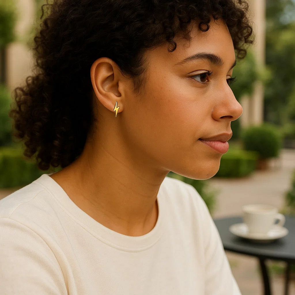 14k Yellow Gold Post Earrings with Lightning Bolts