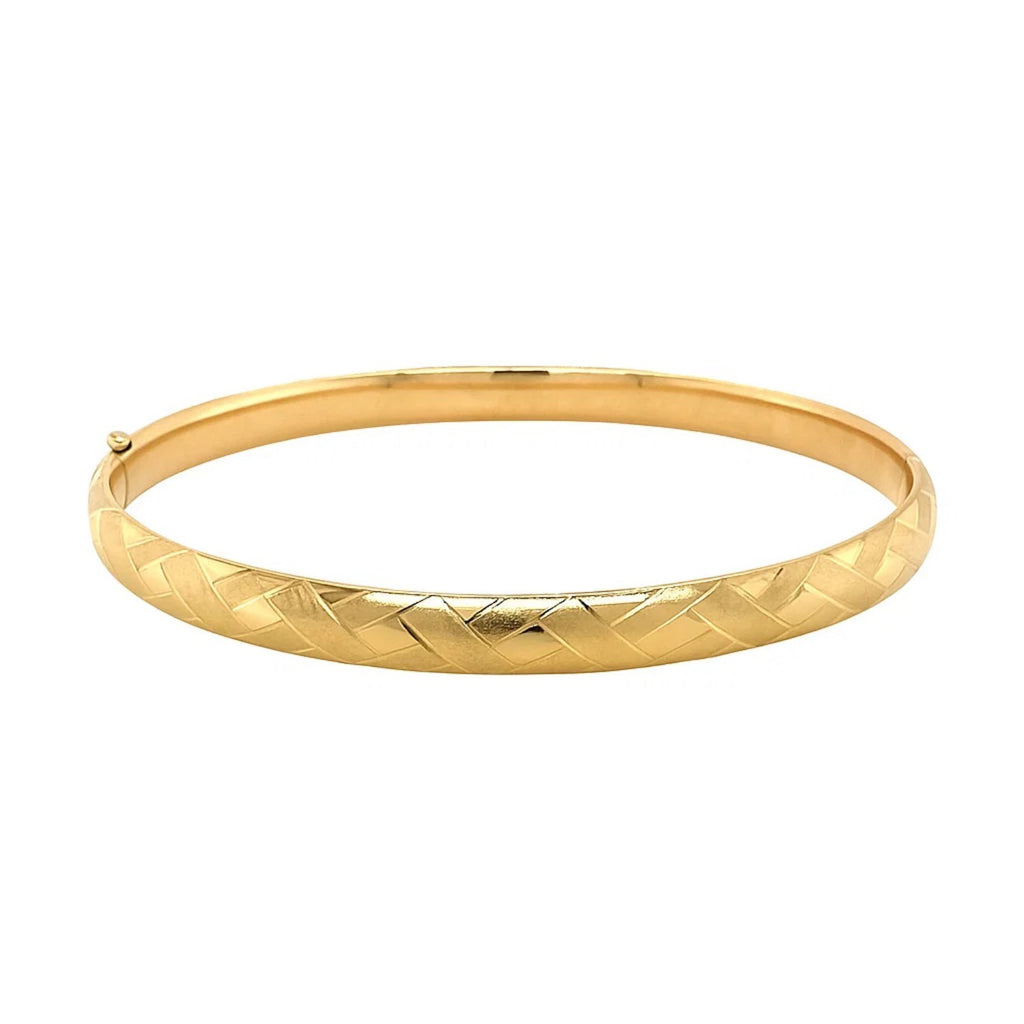 14K Yellow Gold Domed Bangle with a Weave Motif (6.00 mm)