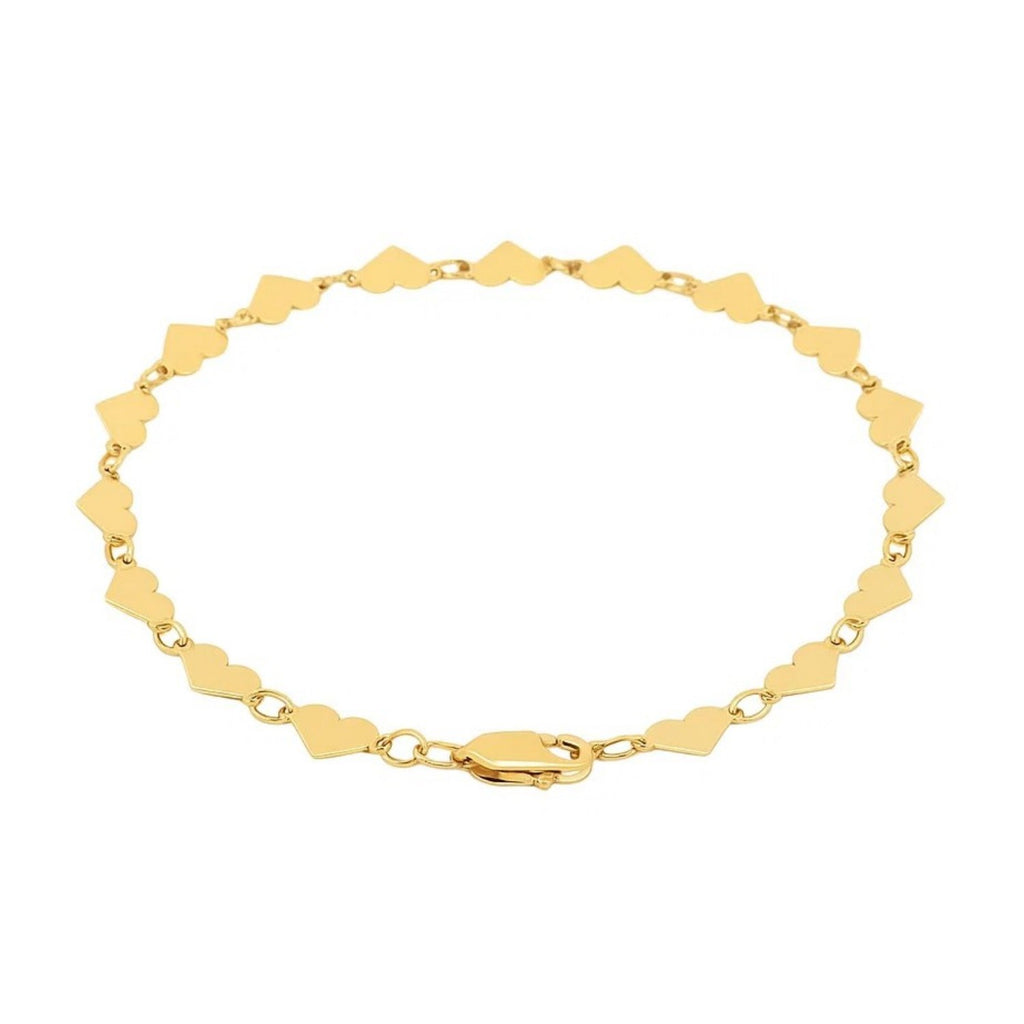 14k Yellow Gold 7 inch Mirrored Heart Chain Bracelet (5.00 mm)