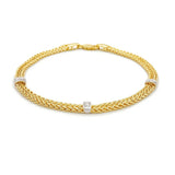 14k Two-Tone Gold Dual Wheat Chain Bracelet with Diamond Stations (3.75 mm)