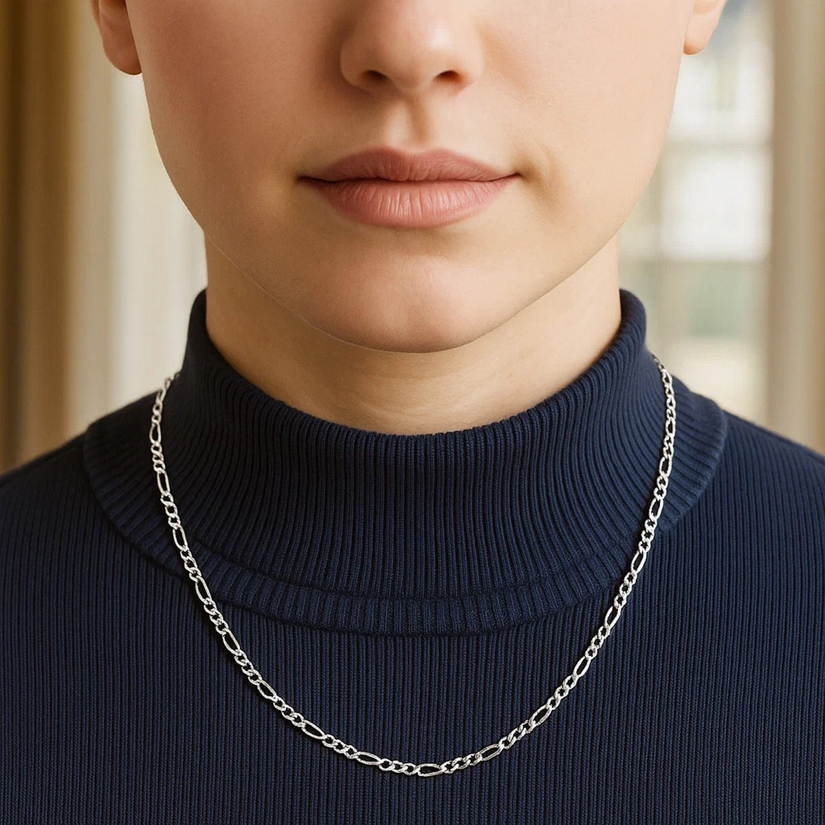 14k White Gold Solid Figaro Chain (1.90 mm)