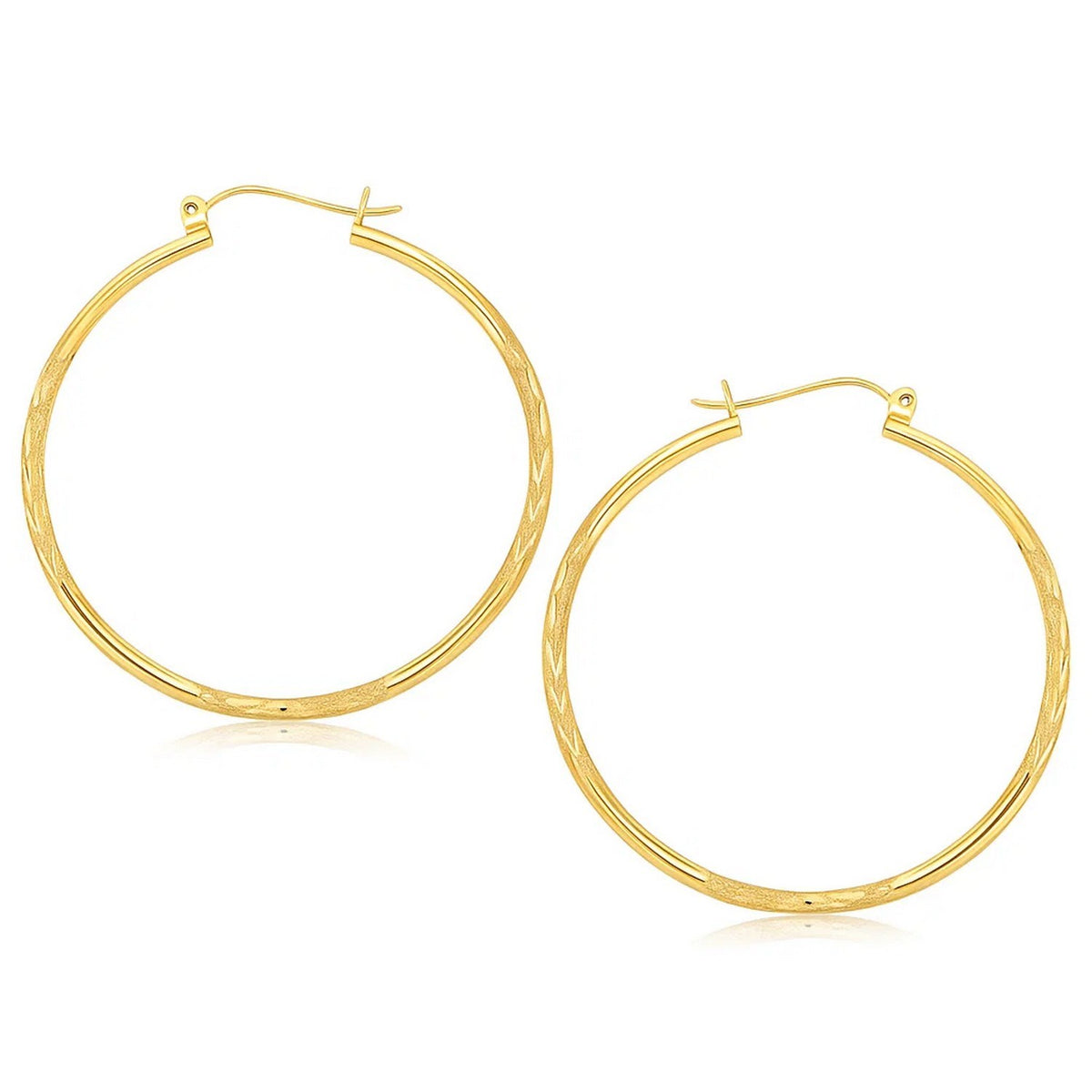 14k Yellow Gold Fancy Diamond Cut Extra Large Hoop Earrings (2x45mm)