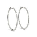 14K White Gold Slim Two-Sided Diamond Hoop Earrings (1 1/2 cttw)