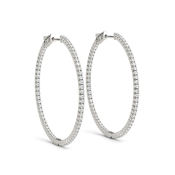 14K White Gold Slim Two-Sided Diamond Hoop Earrings (1 1/2 cttw)