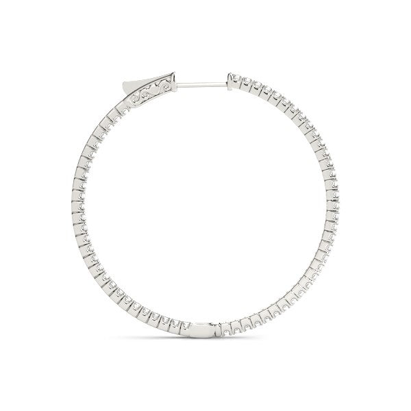 14K White Gold Slim Two-Sided Diamond Hoop Earrings (1 1/2 cttw)
