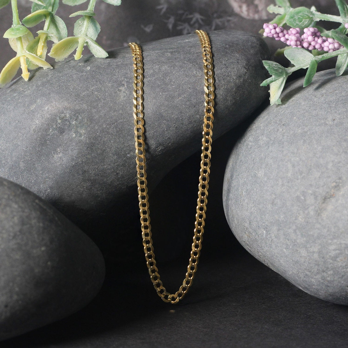 14K Yellow Gold Solid Curb Chain (2.60 mm)