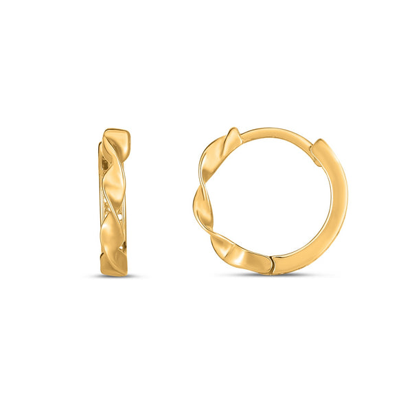 14K Yellow Gold Twist Huggie Hoop Earrings