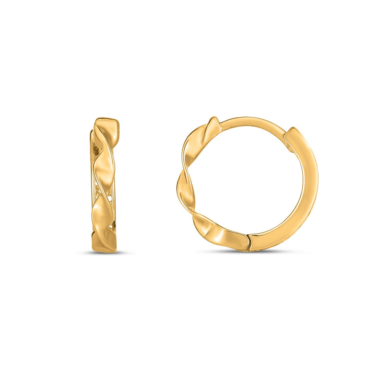 14K Yellow Gold Twist Huggie Hoop Earrings