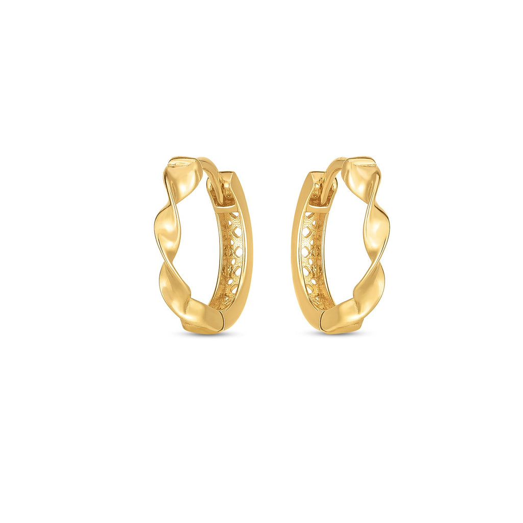 14K Yellow Gold Twist Huggie Hoop Earrings