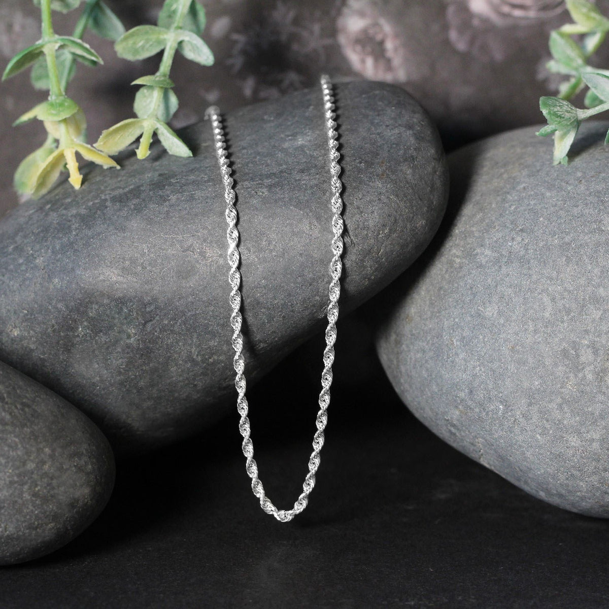 14K White Gold Solid Diamond Cut Rope Chain (2.00 mm)