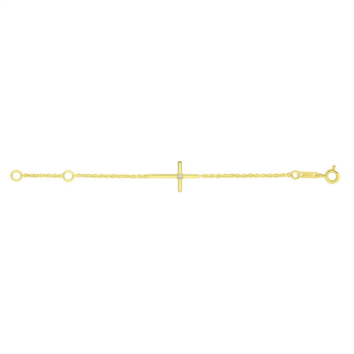 14K Yellow Gold 5 1/2-inch Children's Bracelet with Cross (1.00 mm)