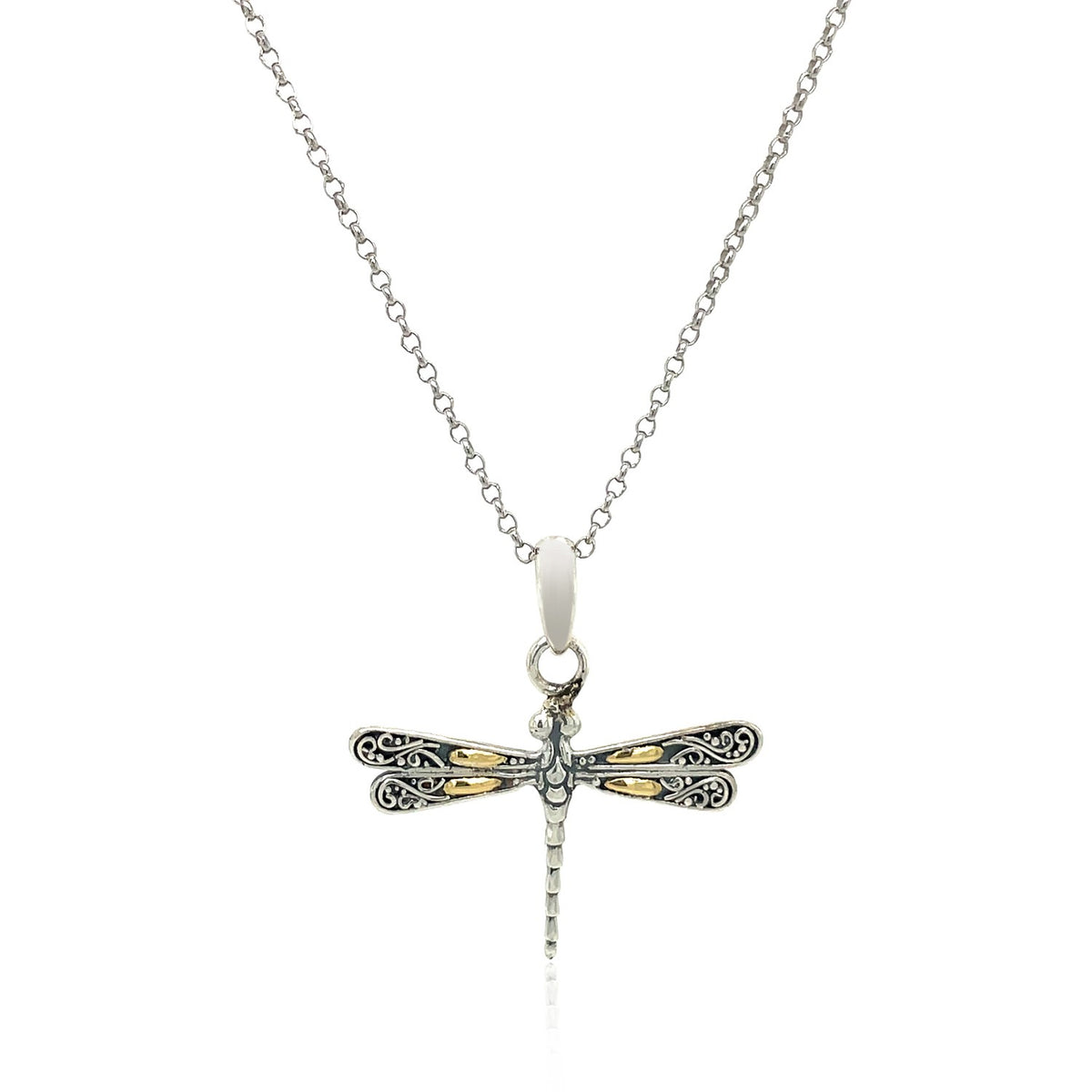 18K Yellow Gold and Sterling Silver Pendant in a Dragonfly Design