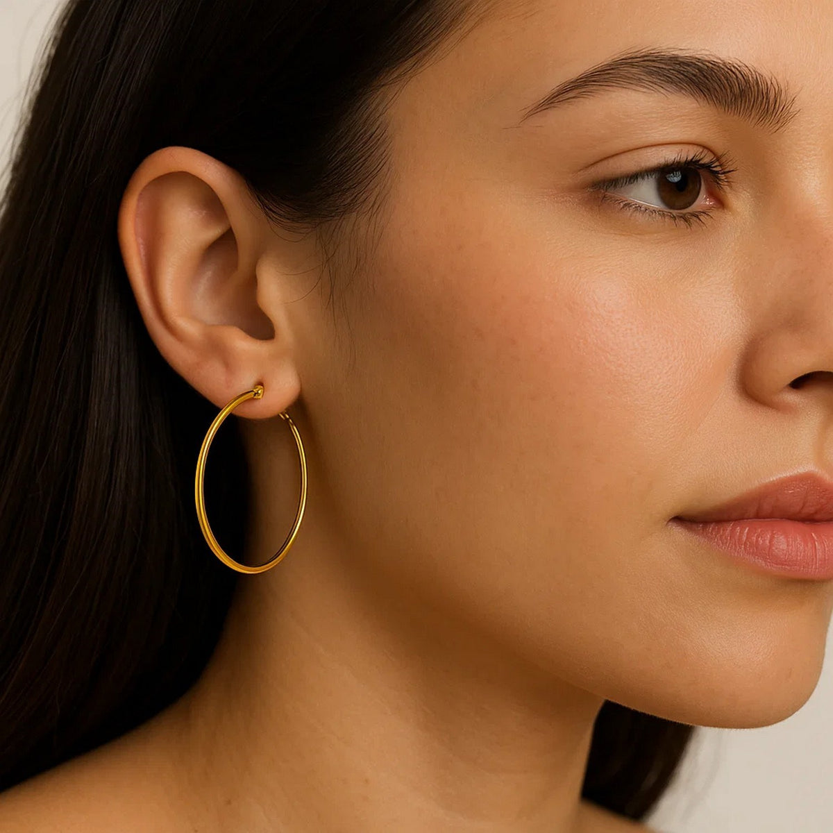 14K Yellow Gold Polished Hoop Earrings (3 x 25 mm)