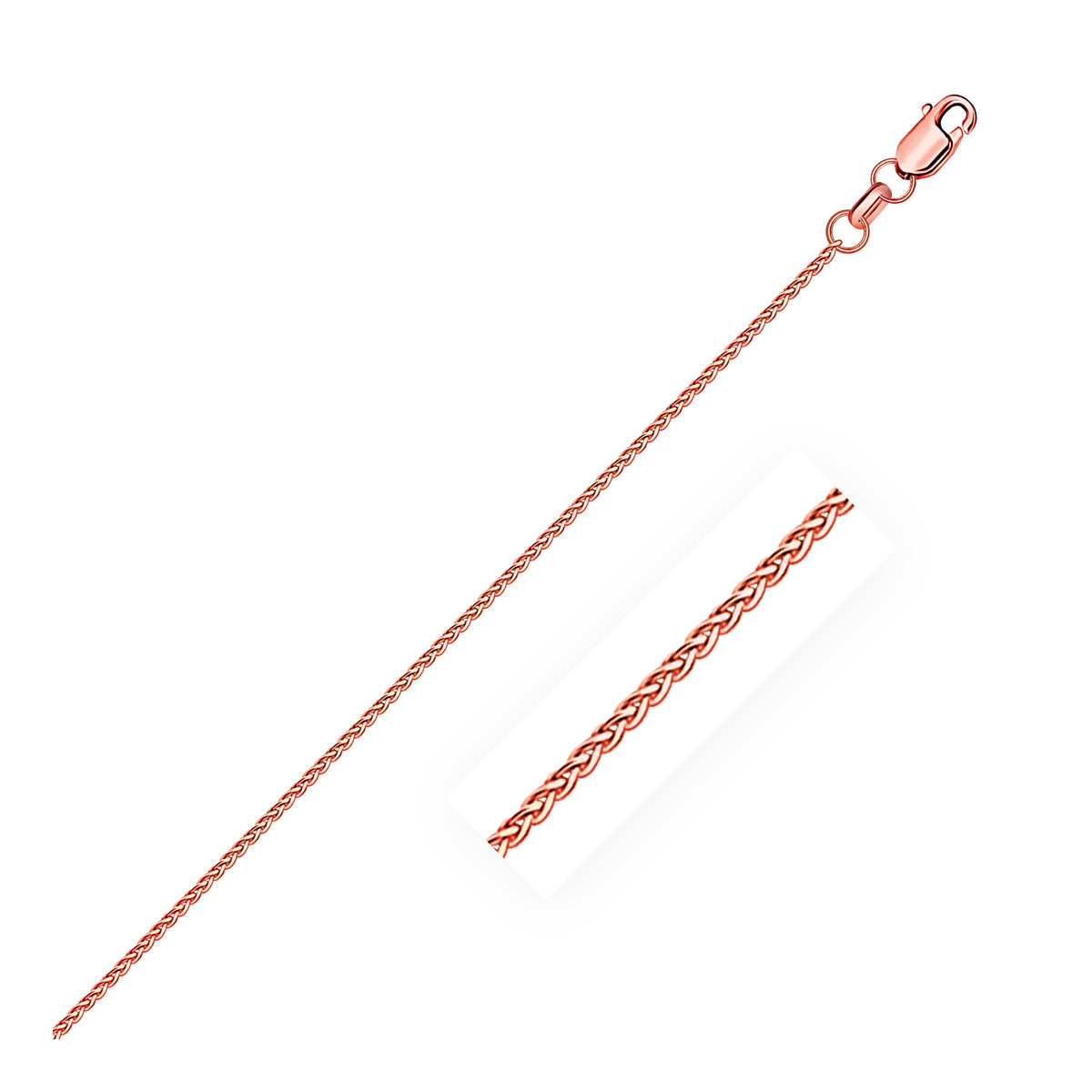 14K Rose Gold Diamond Cut Round Wheat Chain (1.20 mm)