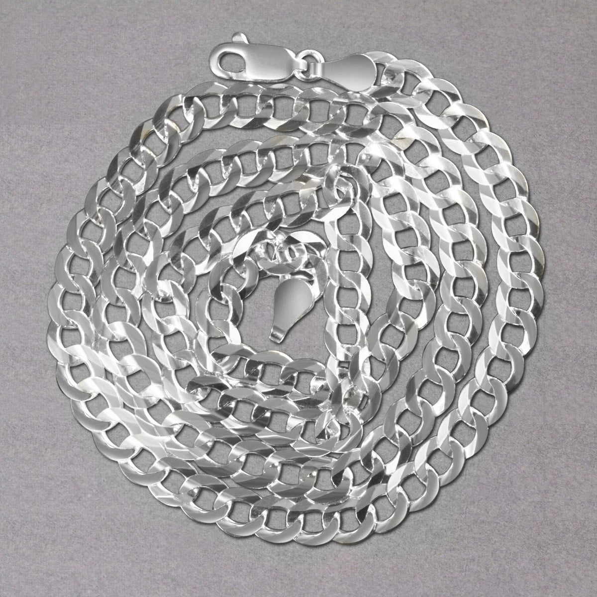 14k White Gold Solid Curb Chain (5.70 mm)