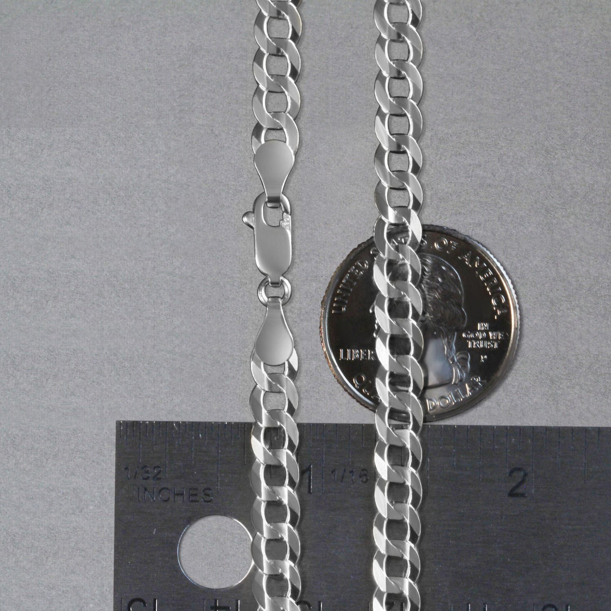 14k White Gold Solid Curb Chain (5.70 mm)