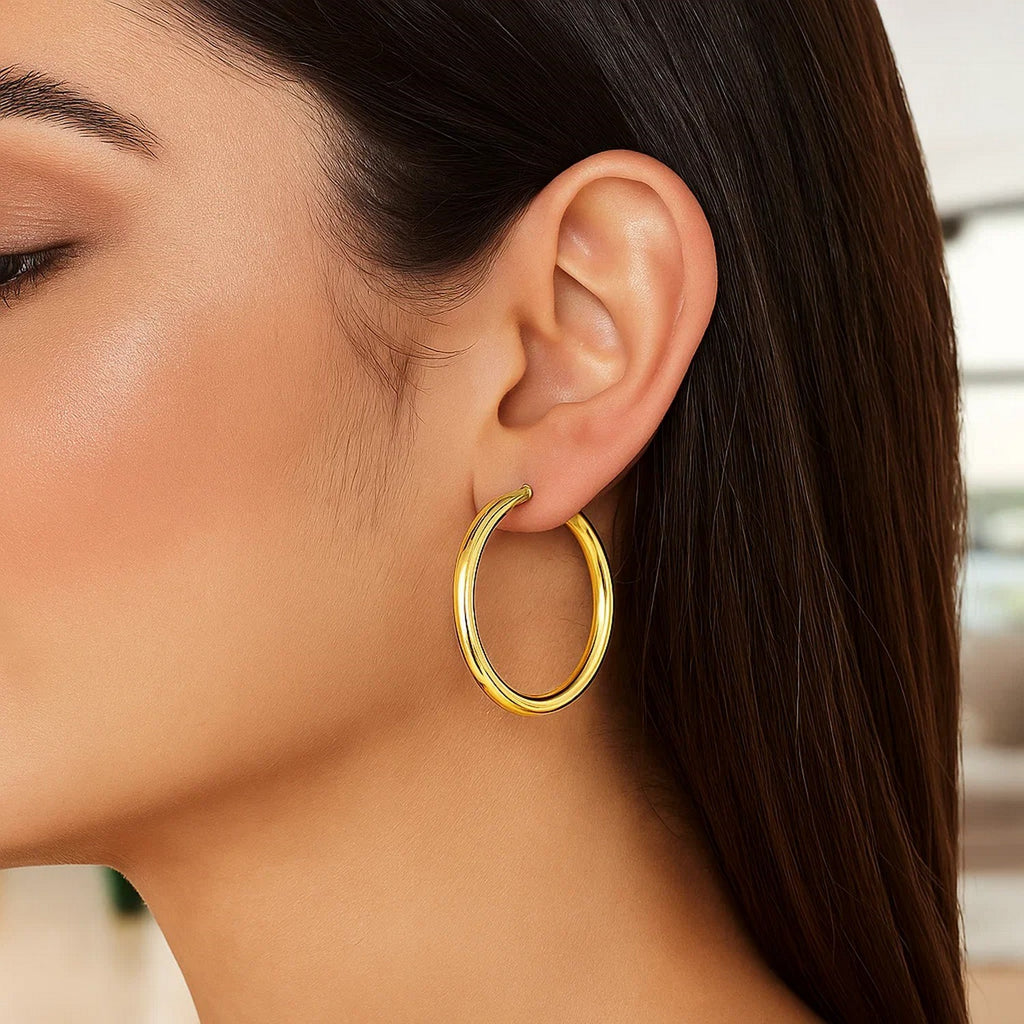 14k Yellow Gold Polished Hoop Earrings (4x40mm)
