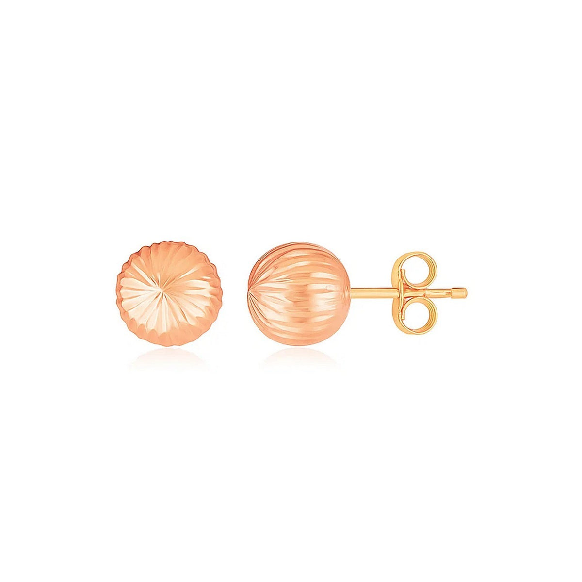 14K Rose Gold Ball Earrings with Linear Texture(5mm)