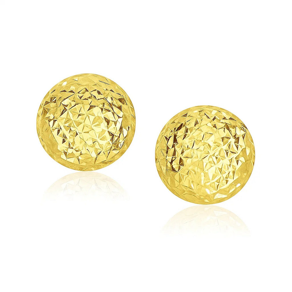 14k Yellow Gold Puff Round Earrings with Diamond Cuts(11mm)