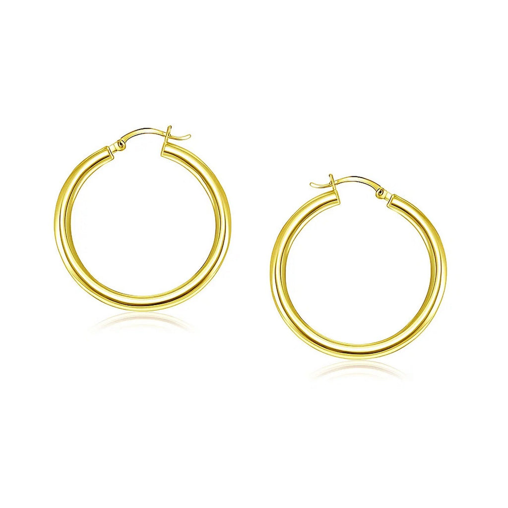 14k Yellow Gold Polished Hoop Earrings (4x25mm)