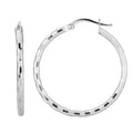 Sterling Silver Hoop Design Diamond Cut Earrings with Rhodium Plating (2x26mm)