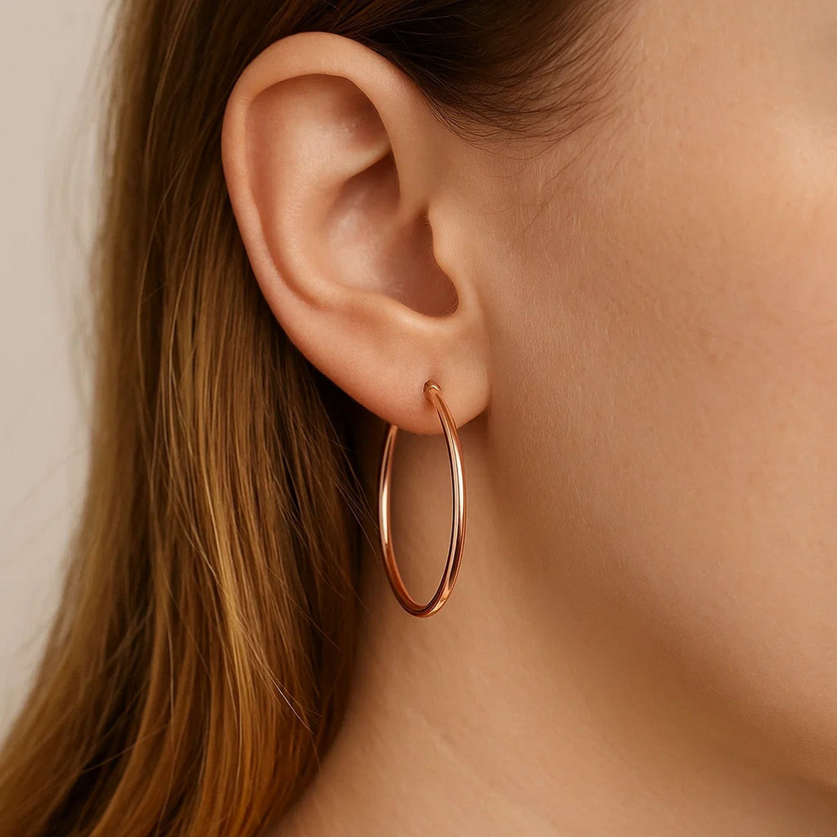 14k Rose Gold Polished Hoop Earrings (2x25mm)