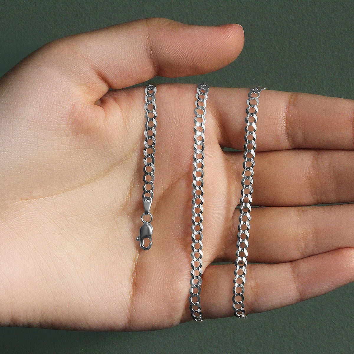 14k White Gold Solid Curb Chain (3.60 mm)