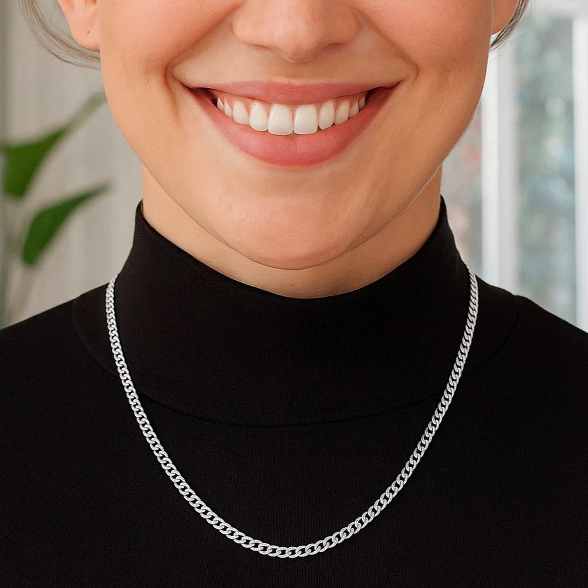 14k White Gold Solid Curb Chain (3.60 mm)