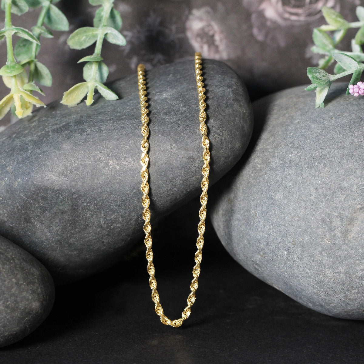14k Yellow Gold Solid Diamond Cut Rope Chain (2.50 mm)