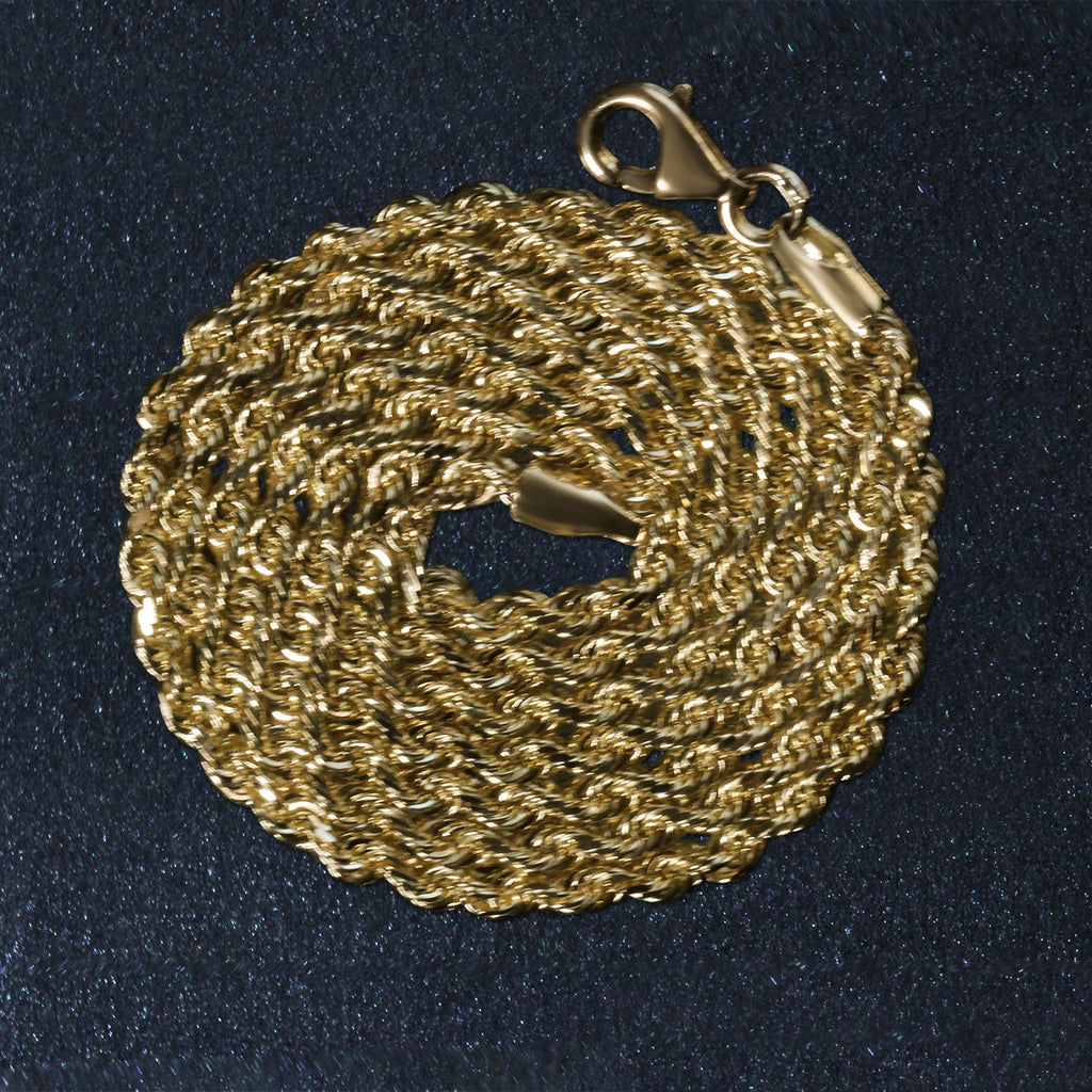 14k Yellow Gold Solid Diamond Cut Rope Chain (2.50 mm)