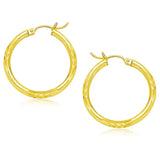 14k Yellow Gold Diamond Cut Hoop Earrings (3x25mm)