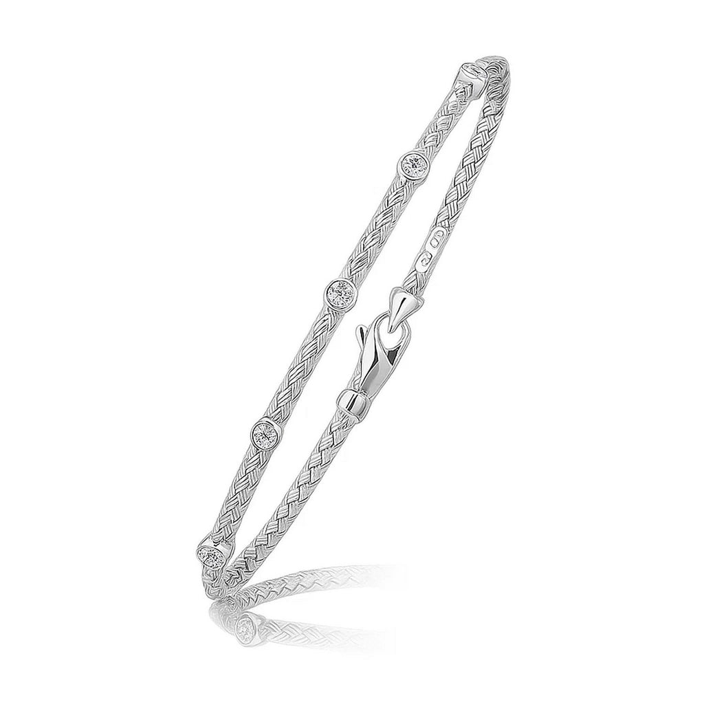 14k White Gold Diamond Accent Station Basket Weave Bracelet (3.00 mm)