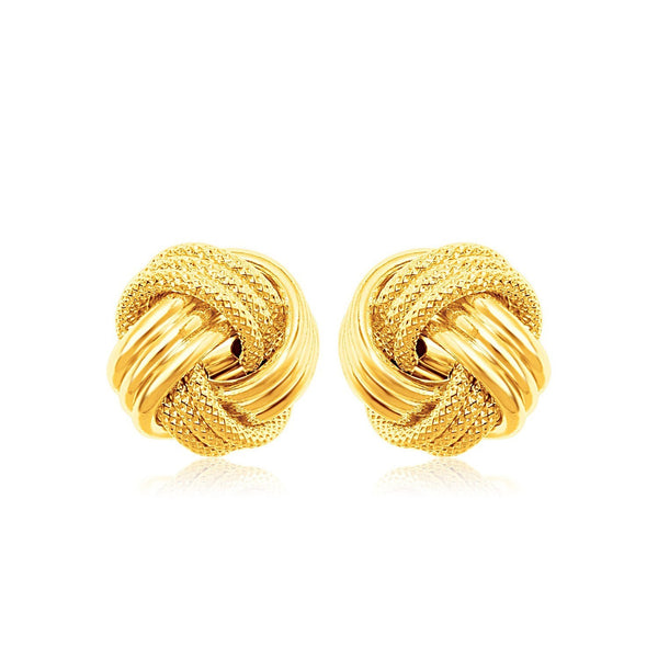 14k Yellow Gold Love Knot with Ridge Texture Earrings