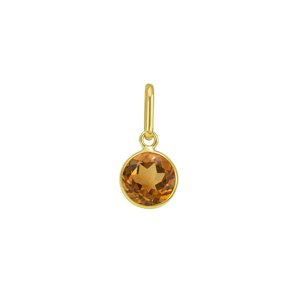 14K Yellow Gold Round Citrine Charm Pendant