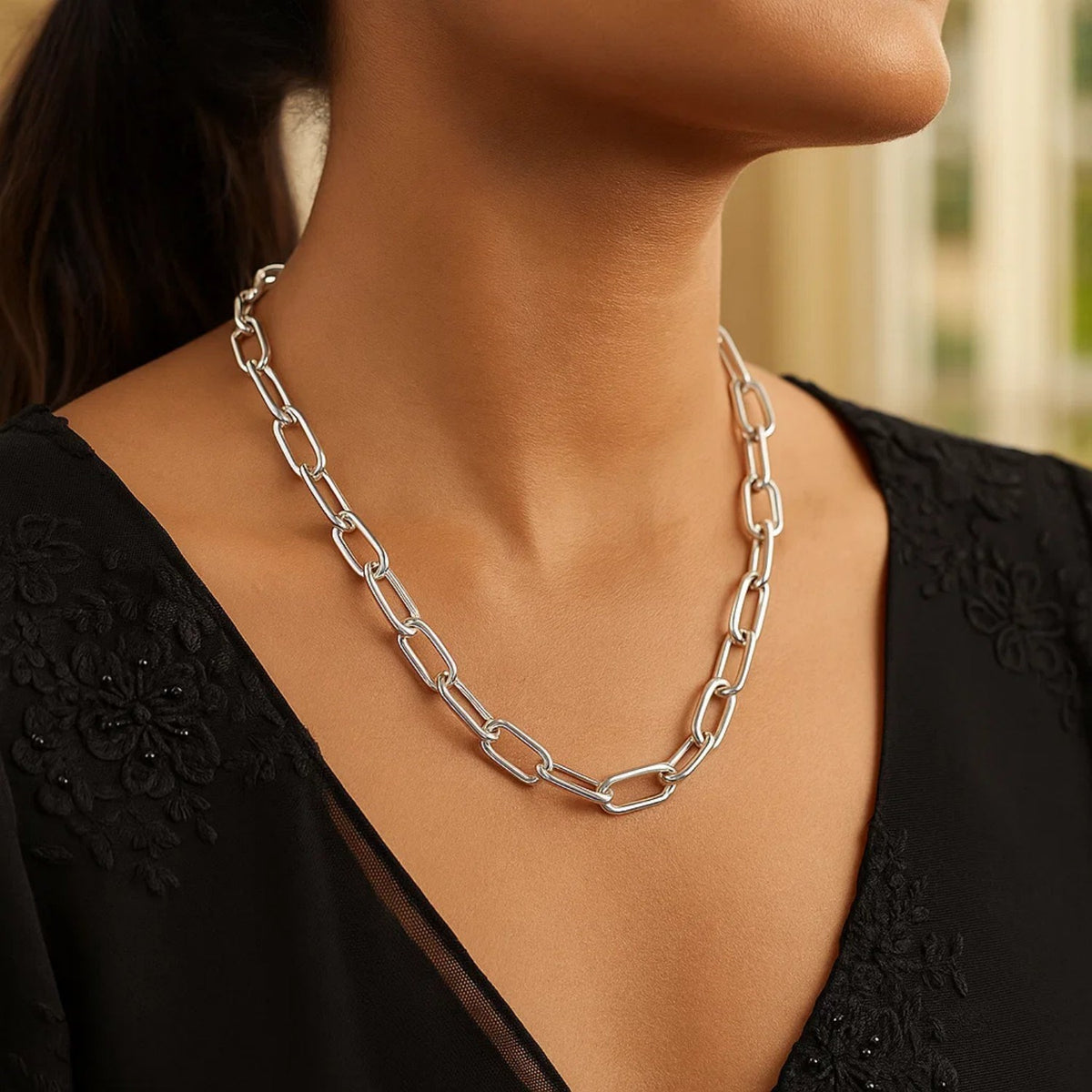 Sterling Silver Wide Paperclip Chain Necklace