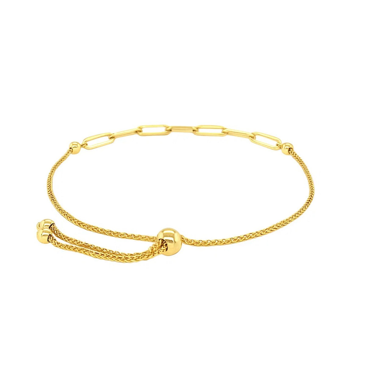 14K Yellow Gold Adjustable Bracelet with Paperclip Chain (1.00 mm)